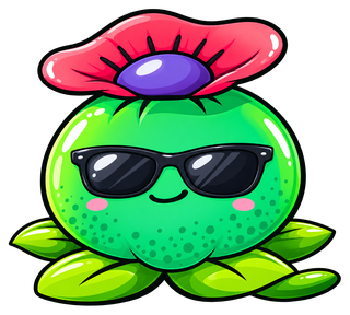 The Avalon Magic Plants mascot, a round green cactus with a flower, wearing sunglasses